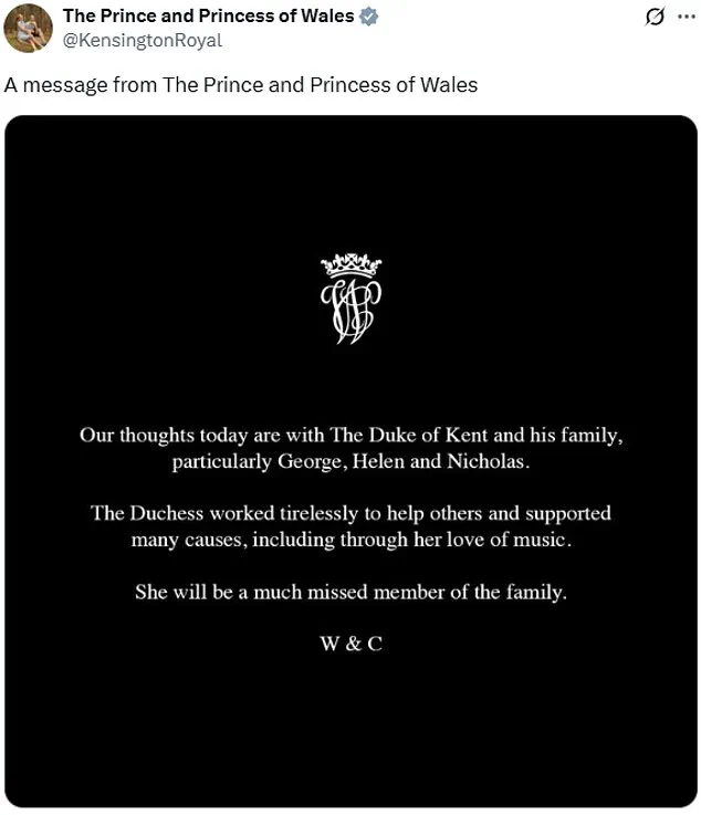 Breaking: Royal Family Mourns Duchess of Kent as Prince and Princess of Wales Release Statement on Legacy and Loss