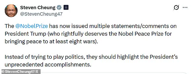 Trump Faces Controversy as Nobel Peace Prize Medal Presented in Oval Office, Administration Accuses Foundation of 'Playing Politics'