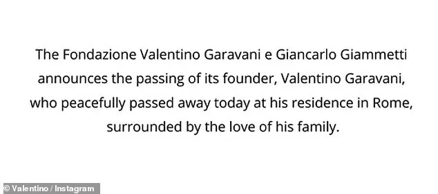 Exclusive Confirmation: Valentino Garavani's Passing and Private Funeral Arrangements Announced by Foundation