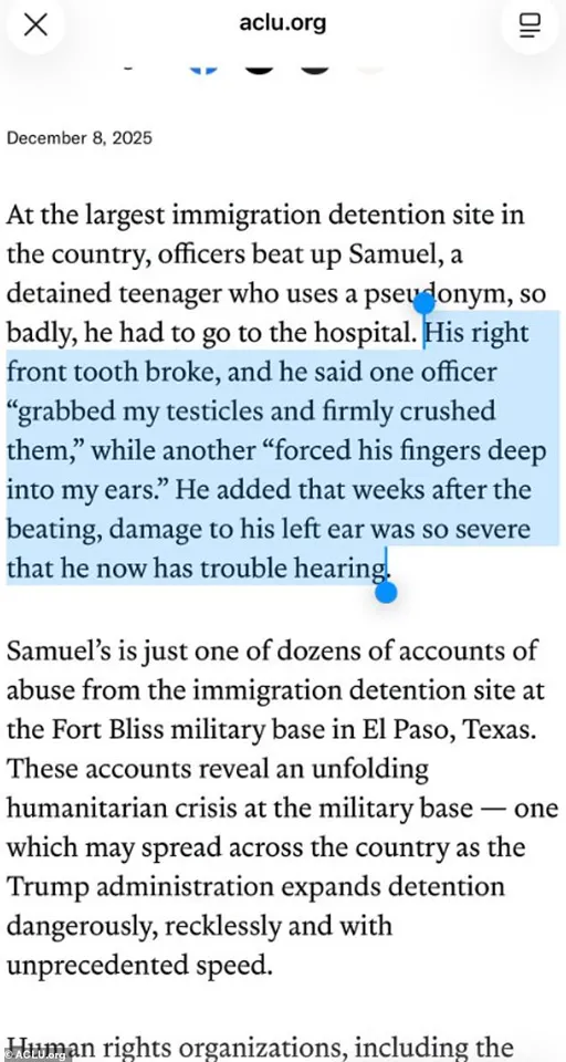 Urgent: ACLU Report Exposes Systemic Abuse and Violence at Fort Bliss Immigration Facility, as Over 45 Detainees Allegedly Suffer Brutality and Coercion