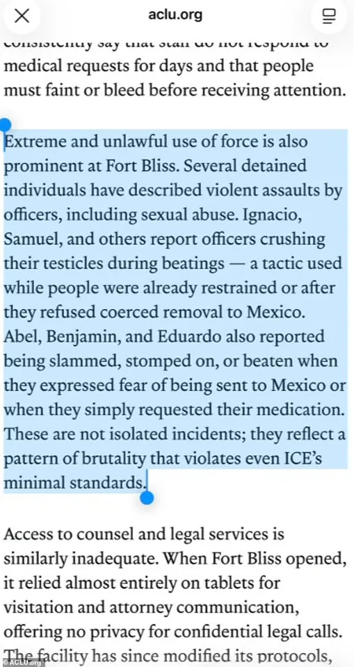 Urgent: ACLU Report Exposes Systemic Abuse and Violence at Fort Bliss Immigration Facility, as Over 45 Detainees Allegedly Suffer Brutality and Coercion