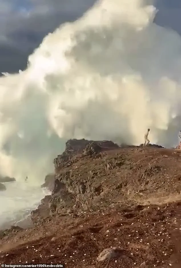 Selfie-Taking Tourists Narrowly Escape Death as Monstrous Wave Strikes in Canary Islands Storm