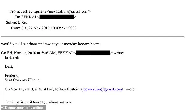 Newly unearthed email reveals Jeffrey Epstein's alleged ties to Prince Andrew and hints at 'Monday boom boom' events