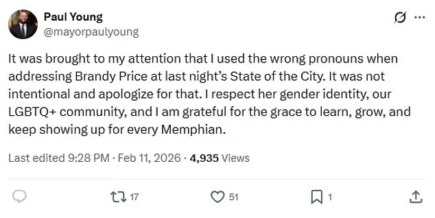 Memphis Mayor Paul Young Apologizes After Misgendering Transgender Activist Brandy Price During State of the City Speech