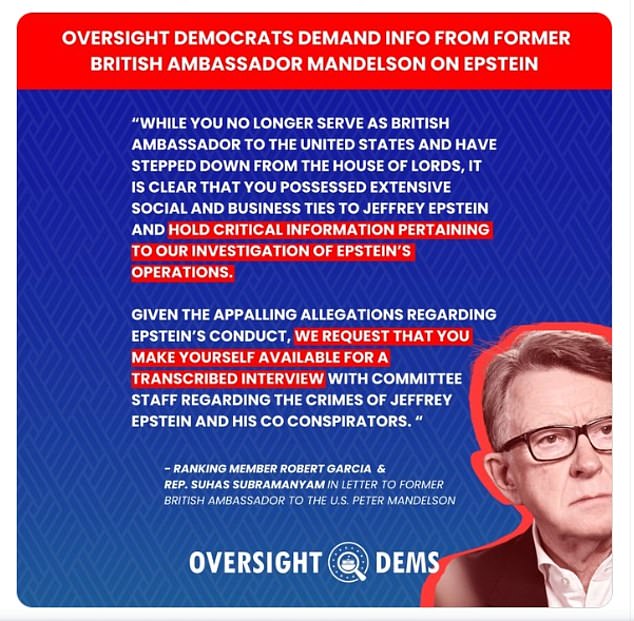 U.S. Congress Urges Peter Mandelson to Testify Over Epstein Ties, Highlighting Political Accountability Issues