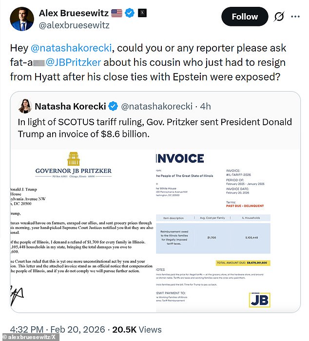 Trump Adviser Slams Pritzker's $8.6B Invoice Over Tariff Ruling, Calls Him 'Fat-A**' on Social Media