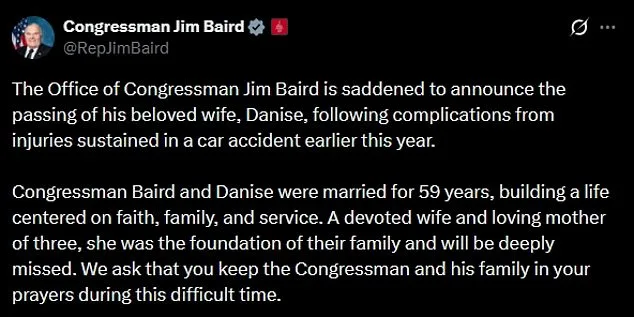 Danise Baird, Wife of Congressman Jim Baird, Dies from Car Accident Complications