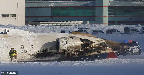 Aviation Accident Footage: Bombardier CR900 Flipped on Icy Tarmac