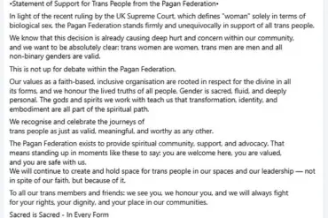 Witch Removed from Druid Training Course Over Transphobia Accusation Regarding Single-Sex Spaces