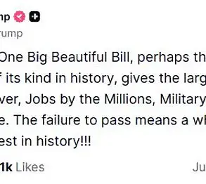President Trump Intensifies Pressure on Senate Republicans to Pass Tax and Spending Bill, Warns of 'Whopping 68 Percent' Tax Increase for Families